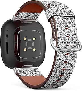 CJBROES Replacement Leather Watch Band, Compatible with Fitbit Versa 3 and Fitbit Sense of Wristband Bracelet Accessory - Black Skulls