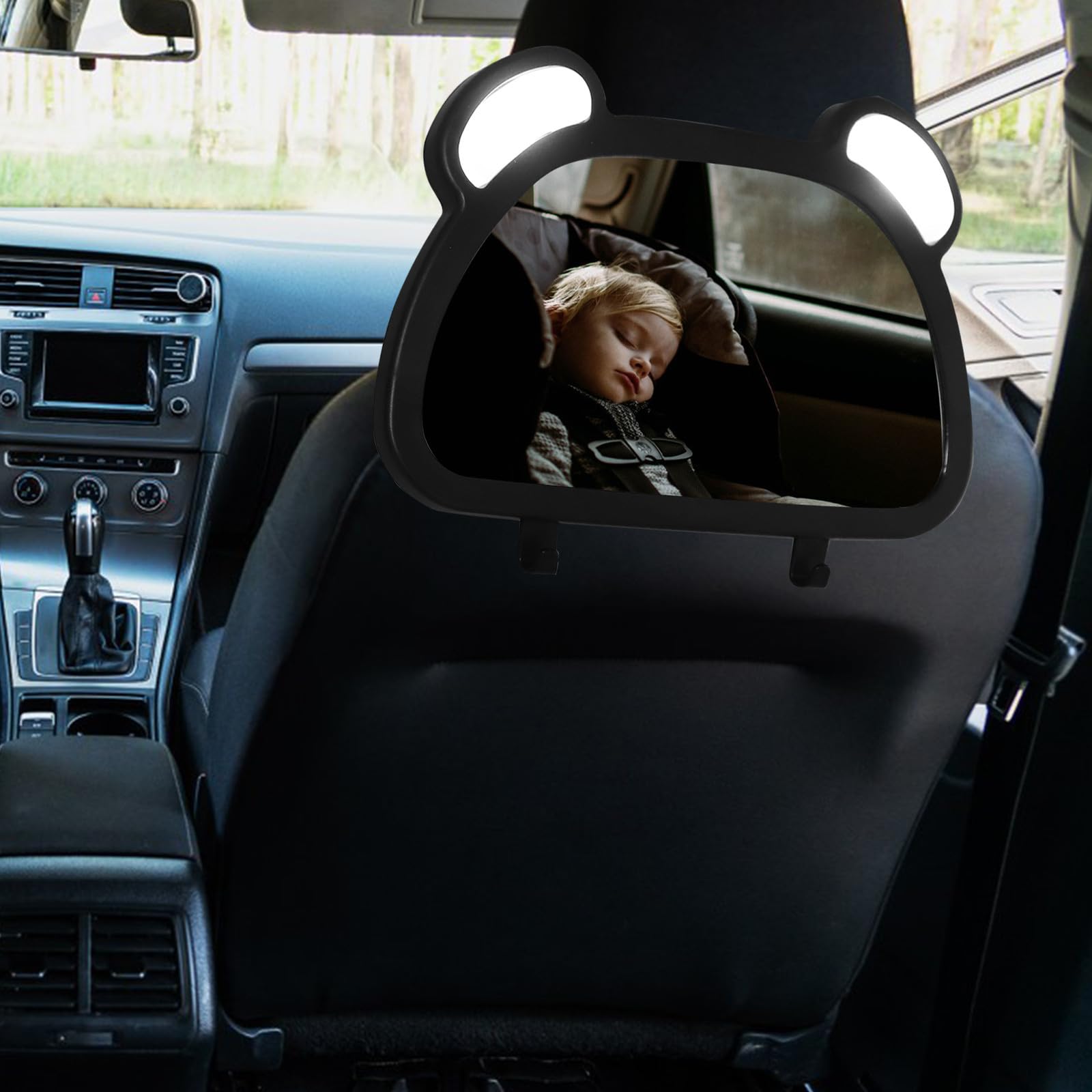 Espejo Retrovisor para Coche de Ñiño Giratorio 360° Negro