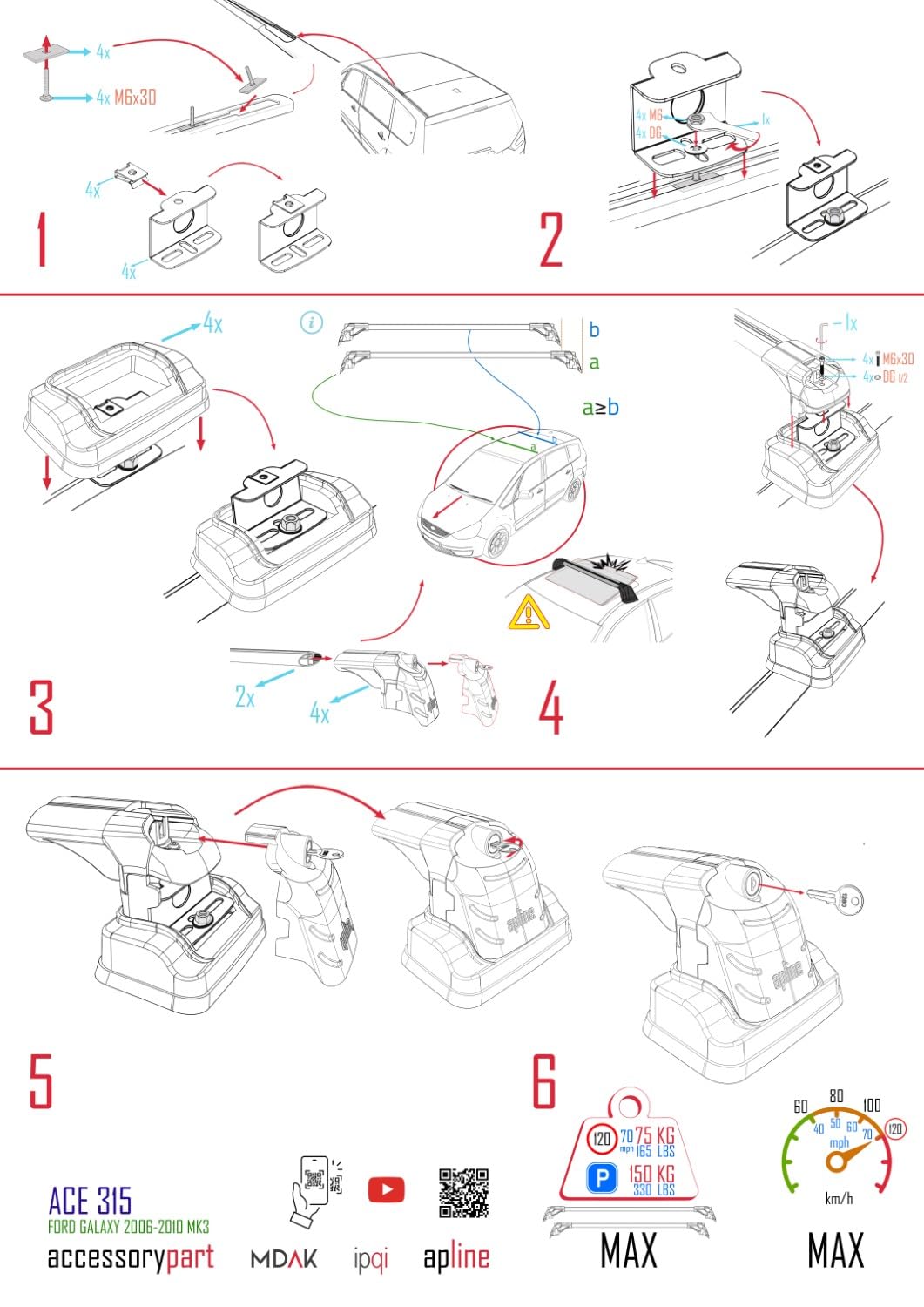 Kompatybilny z Ford Galaxy (MK3) 2006-2015 ACE-3 Model Aluminiowy bagażnik dachowy 2 poprzeczki, szary