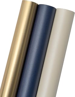 MAYPLUSS Wrapping Paper Roll - Mini Roll - 17 inch X 120 inch Per roll - Metallic Gold/White/Navy Blue Design (42.3 sq.ft.ttl)