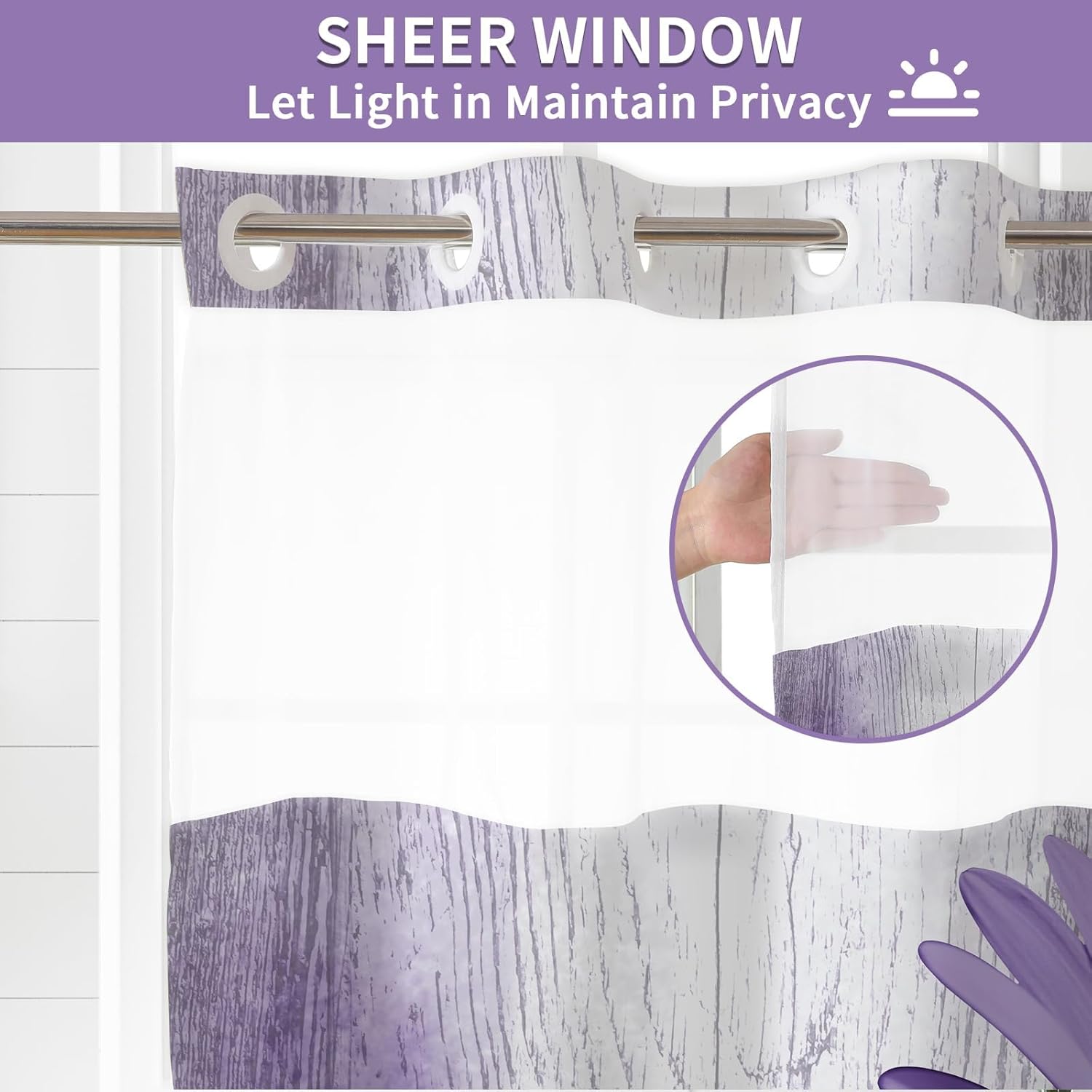 Muuyi Hookless Shower Curtain with Snap in Liner, Purple No Hook Shower Curtains for Bathroom，Shower Curtain and Liner Set for Bathroom Decor,Waterproof & Washable,72W x 81L Inch