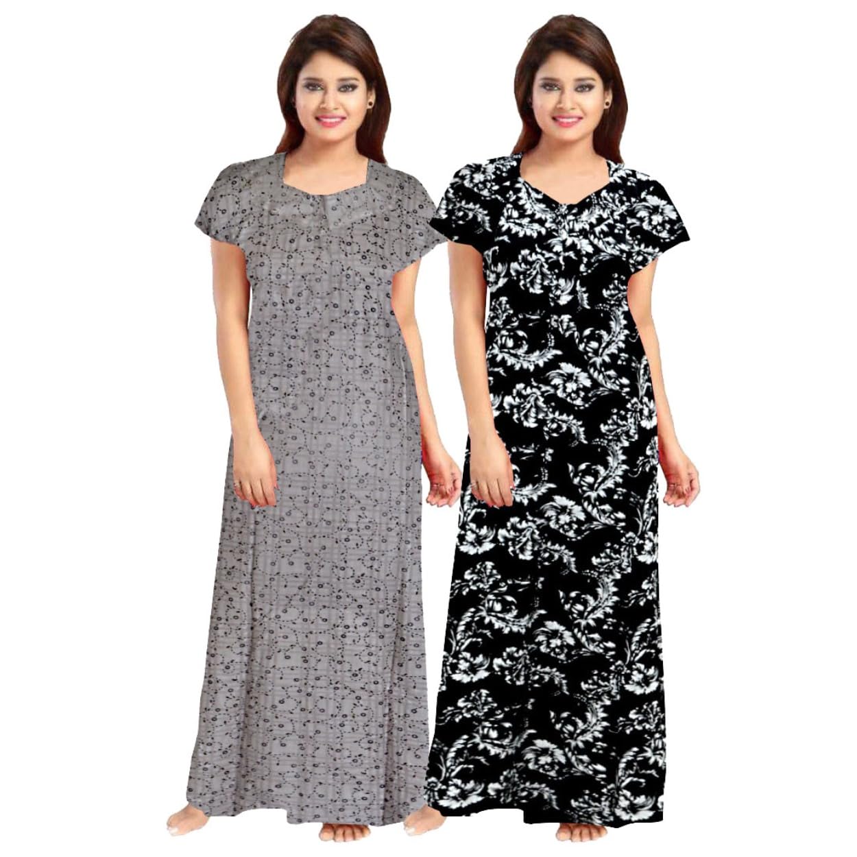 Women's Pure Cotton Nightwear Casual Nighty (PINKI Beige Black PARI-66 Free)-image-16