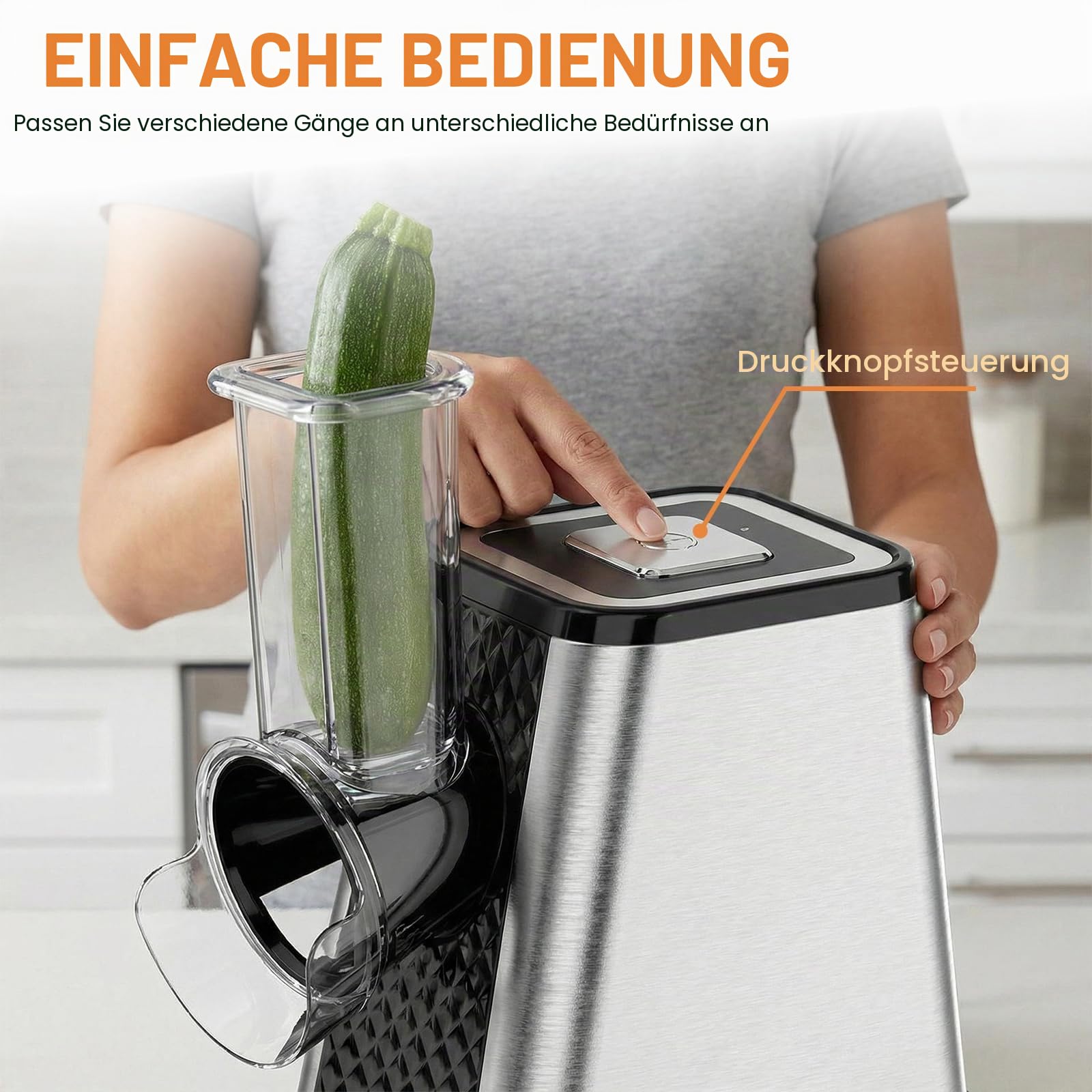 Gemüseschneider Elektrisch 5-in-1, 500W Elektrischer Gemüsehobel mit 5 Edelstahl-Klingen für Käse, Gemüse, Obst – Elektrische Küchenreibe & Gemüsereibe