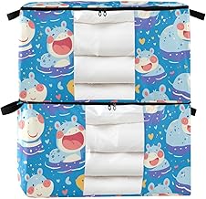 Amooorous Cute Cartoon Blue Hippo 60/95 L zippered storage container with Reinforced Handles, clear window storage contain...