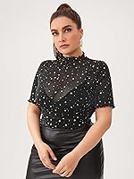 Vista 3 de Floerns Blusa de malla transparente de manga corta para mujer, talla grande