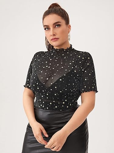 Miniatura 3 de Floerns Blusa de malla transparente de manga corta para mujer, talla grande