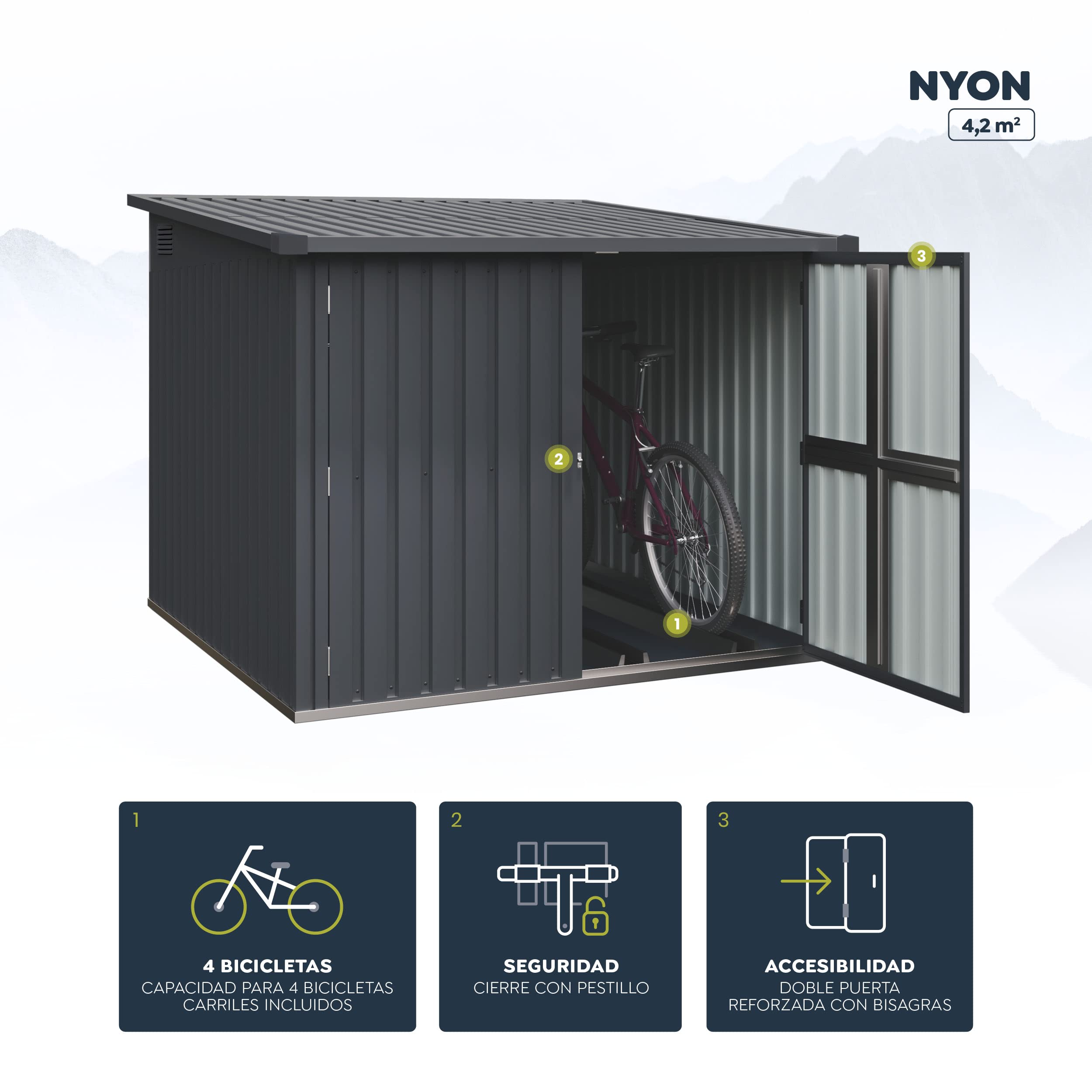 Armoire 4 vélos Nyon 204x206x163cm Placard Jardin 4,2 m2