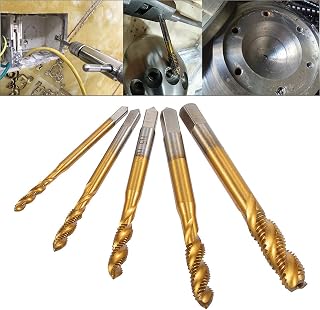 HOHXEN M3 M4 M5 M6 M8 Titanium Coated HSS Spiral Flute Metric Taps Set -5Pcs