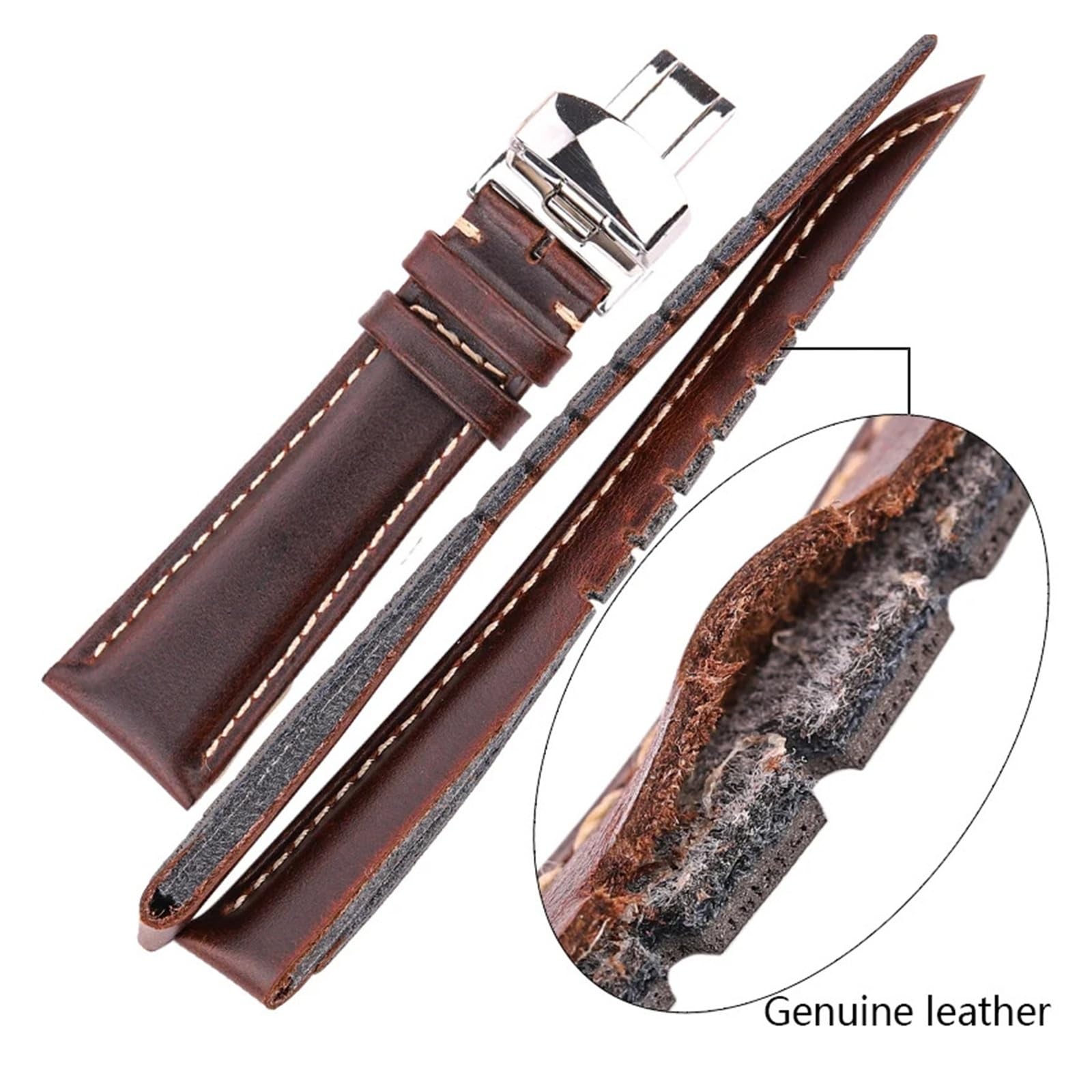 yingyingjia Vintage Glatte Uhr Band Schwarz Dunkelbraun 18-24mm Frauen Armband Strap Mit Silber