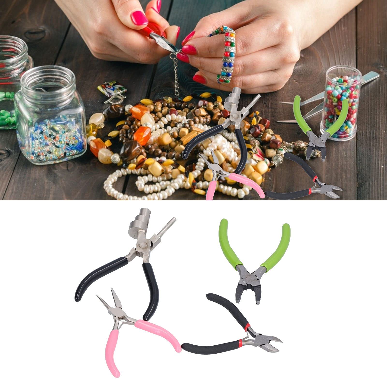 Juego de alicates de autoagarre de combinación de reparación profesional de bricolaje, alicates de joyería de 4 piezas de acero de alto carbono Alicates de fabricación de fianzas diagonales Kit de her