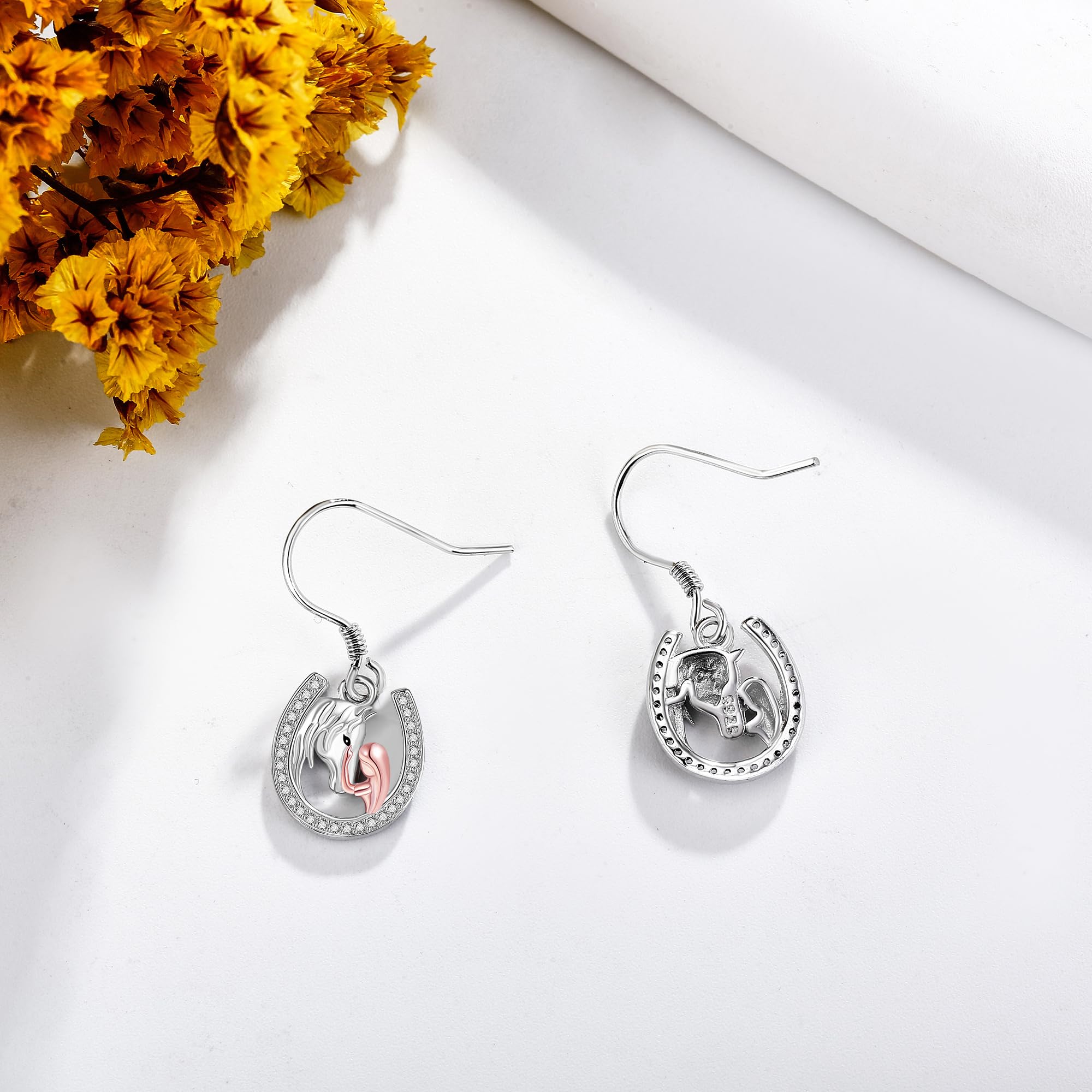 Hufeisen Ohrringe 925 Sterling Silber Pferde Ohrhänger Pferde Schmuck Geschenke für Damen Mädchen Pferdeliebhaber