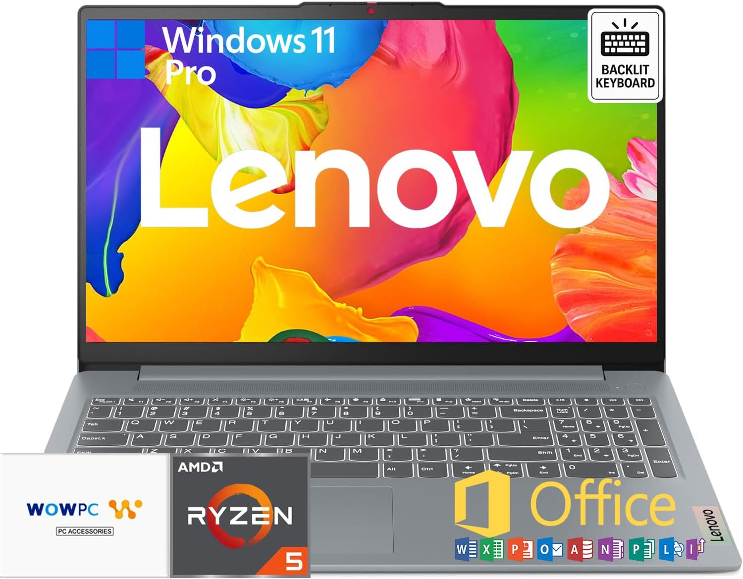 Lenovo IdeaPad Slim 3 | 15.6" FHD Anti-Glare Display | AMD Ryzen 5 5625U(Beat Intel i9-10900T) | 16GB DDR4 | 256GB SSD | Backlit Keyboard | Windows 11 Pro | Microsoft Office 365 & WOWPC USB Included