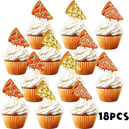 Miniatura 3 de Decoración para cupcakes de postre con purpurina dorada, 18 piezas, comida rápida, pizza, fiesta, suministros de decoración para baby shower, niños