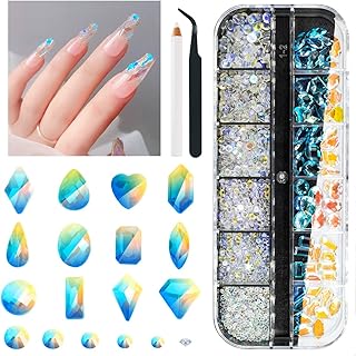 Aurora Nail Art Rhinestones Clear Moonlight Nail Charms Multi Shapes Aurora Flatback Rhinestones Big Gems Round Beads K9 Glass Crystals Diamonds Jewels for Nails Faces Makeup