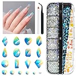 qiipii Aurora Nail Art Rhinestones Clear Moonlight Nail Charms Multi Shapes Aurora Flatback Rhinestones Big Gems Round Beads K9 Glass Crystals Diamonds Jewels for Nails Faces Makeup