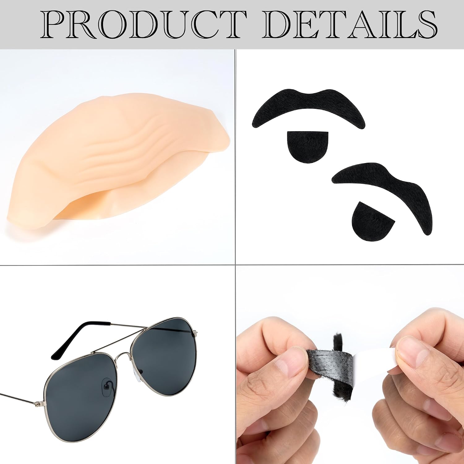 5PCS Bald Cap Costume Women Men Sunglasses Fake Mustache Wig Cap image 2