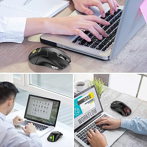 Miniatura 7 de FMOUSE Mouse inalámbrico para laptop, mouse Bluetooth ergonómico con triple modo (Bluetooth dual + 2.4G inalámbrico) 4000 DPI USB-C recargable