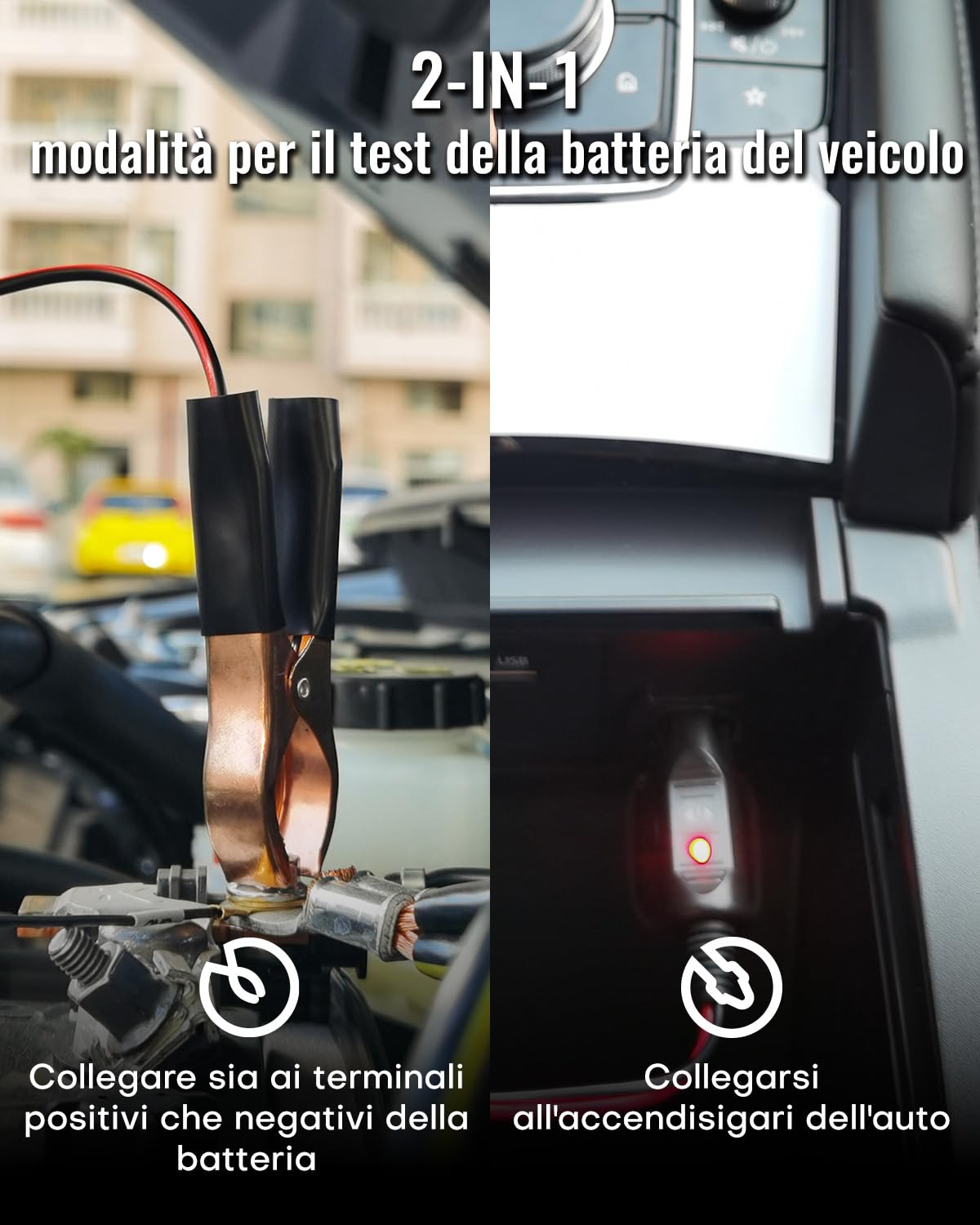 AUTDER Tester Digitale della Batteria, Volmetro 12V/24V per Batterie Auto & Moto, Analizzatore del Sistema di Carica Alternatore con Display LCD e Indicatori LED, Due Modalità di Test