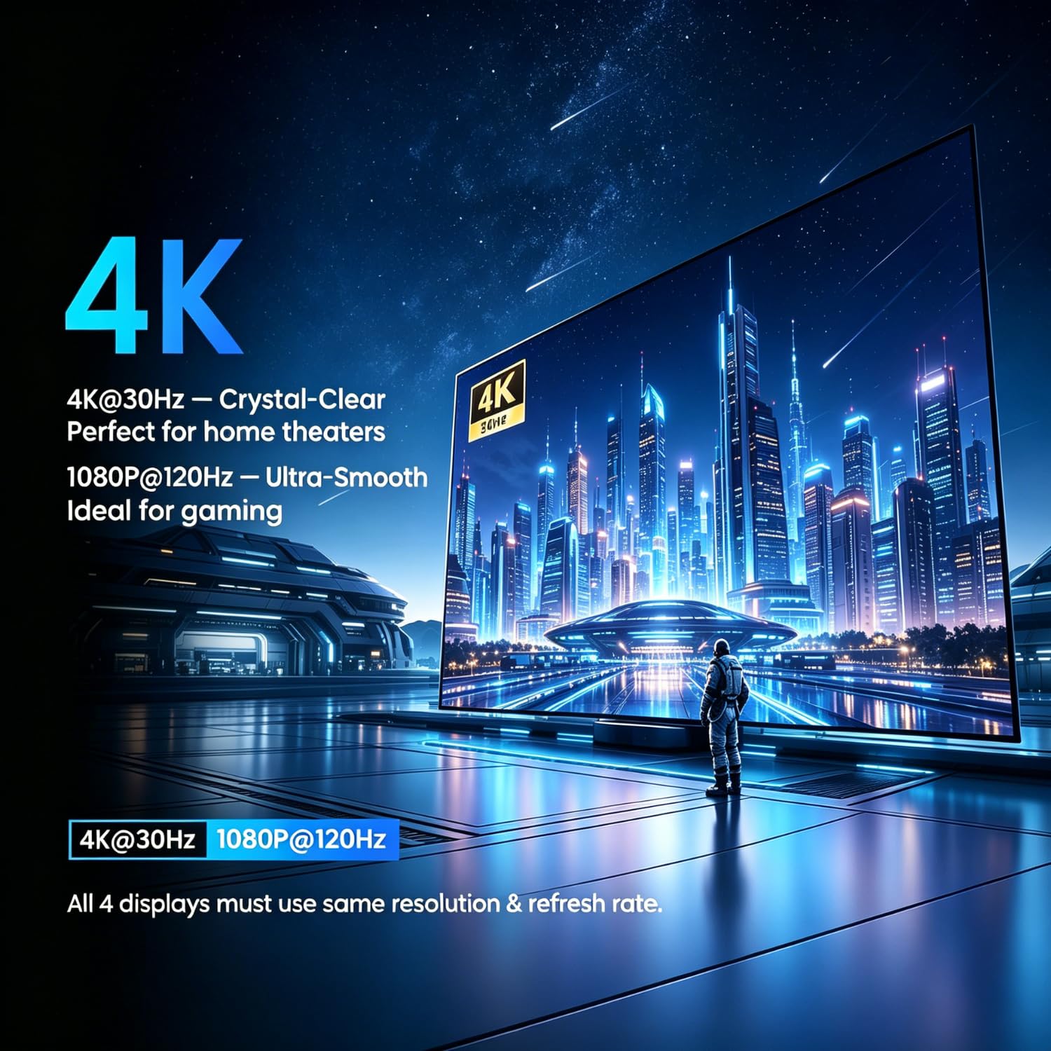 Répartiteur HDMI 1 entrée 4 sorties, 4 ports HDMI 4K @ 30 Hz avec adaptateur d'alimentation, prend en charge le distributeur EDID 3D HD pour PS4 Xbox Fire Stick HDTV