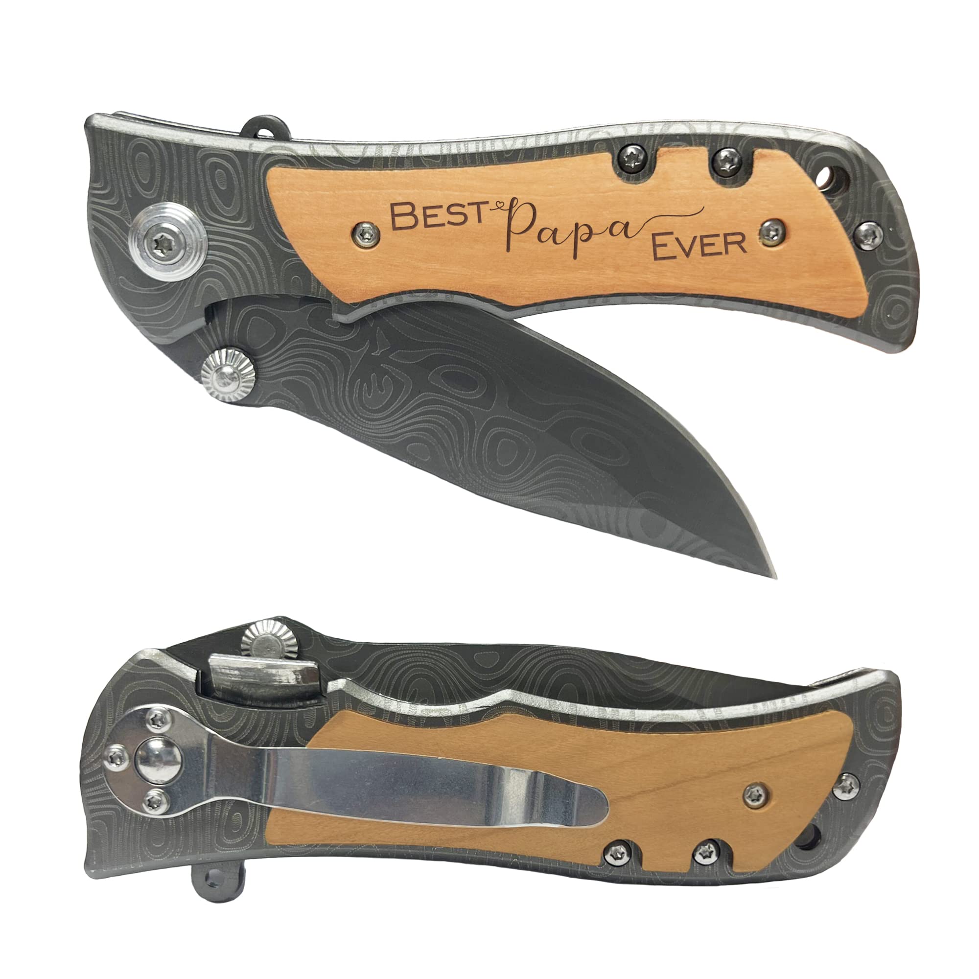 XJF Engraved Pocket Knife Gift for Papa, Best Papa Ever, Father's Day, Birthday Gift for Papa from Grandson Granddaughter, Hiking Camping Gifts for Papa