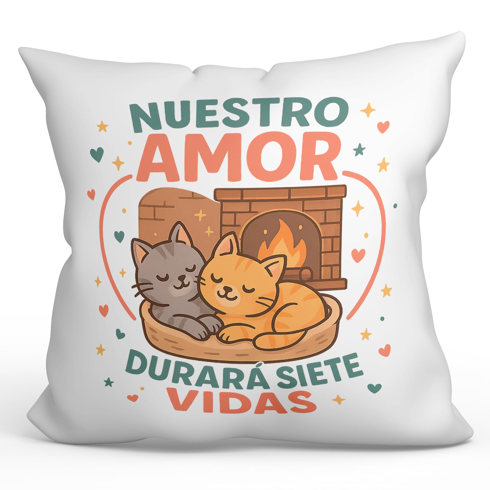 anniversary pillow with filling | Nuestro amor durará siete vidas in Spanish | Valentines day gift, boyfriend, girlfriend, romantic, couple | 40x40cm | pareja-2 v1