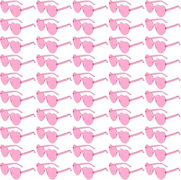 Wholesale 50 Pack Rimless Heart Shaped Sunglasses Bulk, Fun Colorful Heart Party Glasses for Women Men