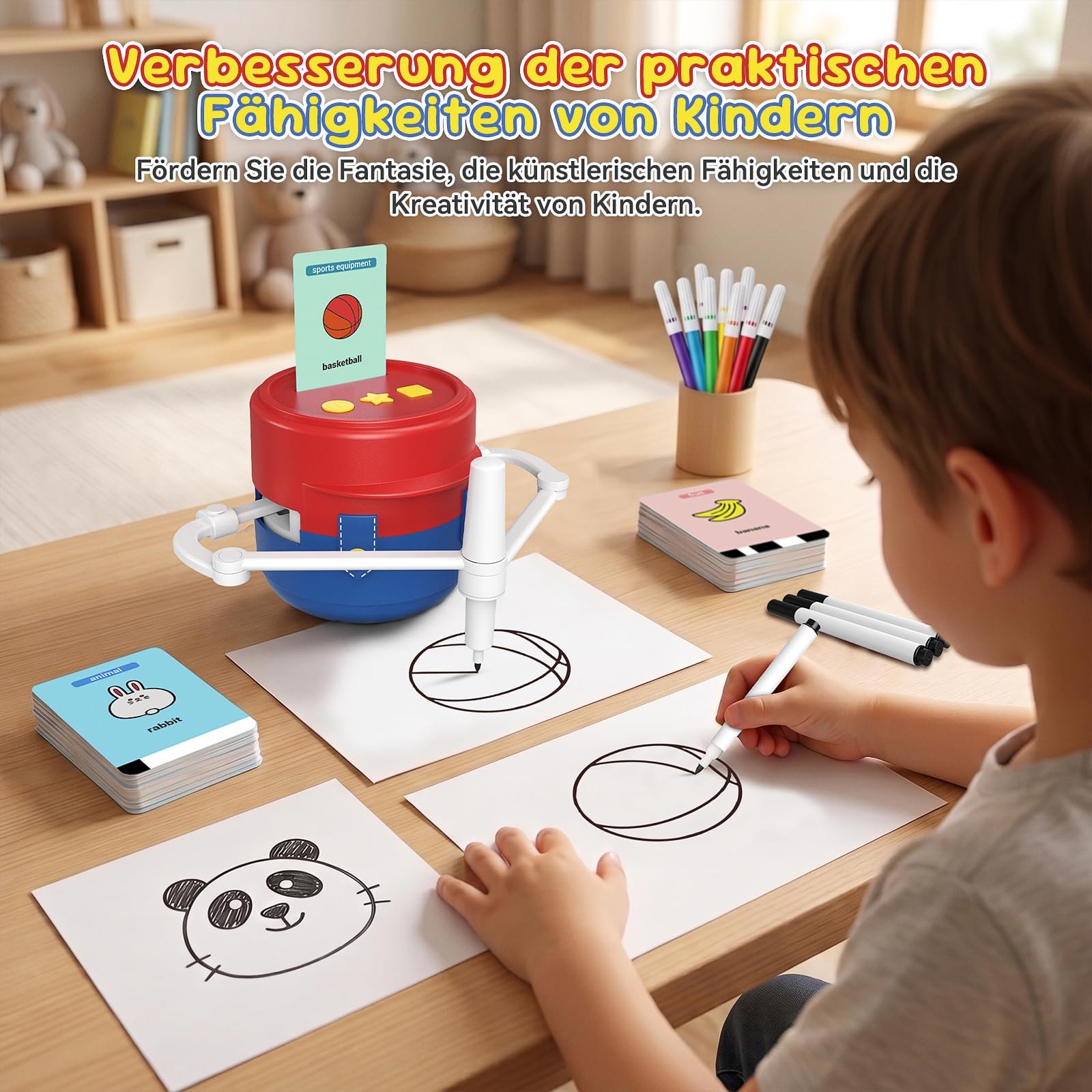 Zeichenroboter für Kinder, Zeichenmaschine & Malmaschine zum kreativen Zeichnen Lernen, 10 Themen，Lernspielzeug ab 3 Jahren, Geschenk für Mädchen & Jungen