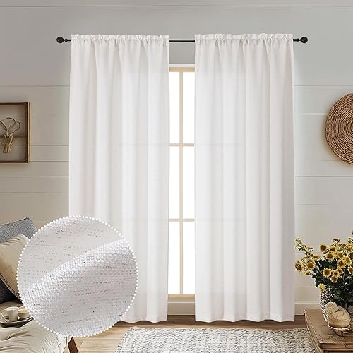 Miniatura 26 de OWENIE Bob Linen Cortinas de Lino de 96 Pulgadas Extra Largas Juego de 2 Paneles para Sala de Estar Dormitorio, Filtrado de Luz Cortinas de Ventana