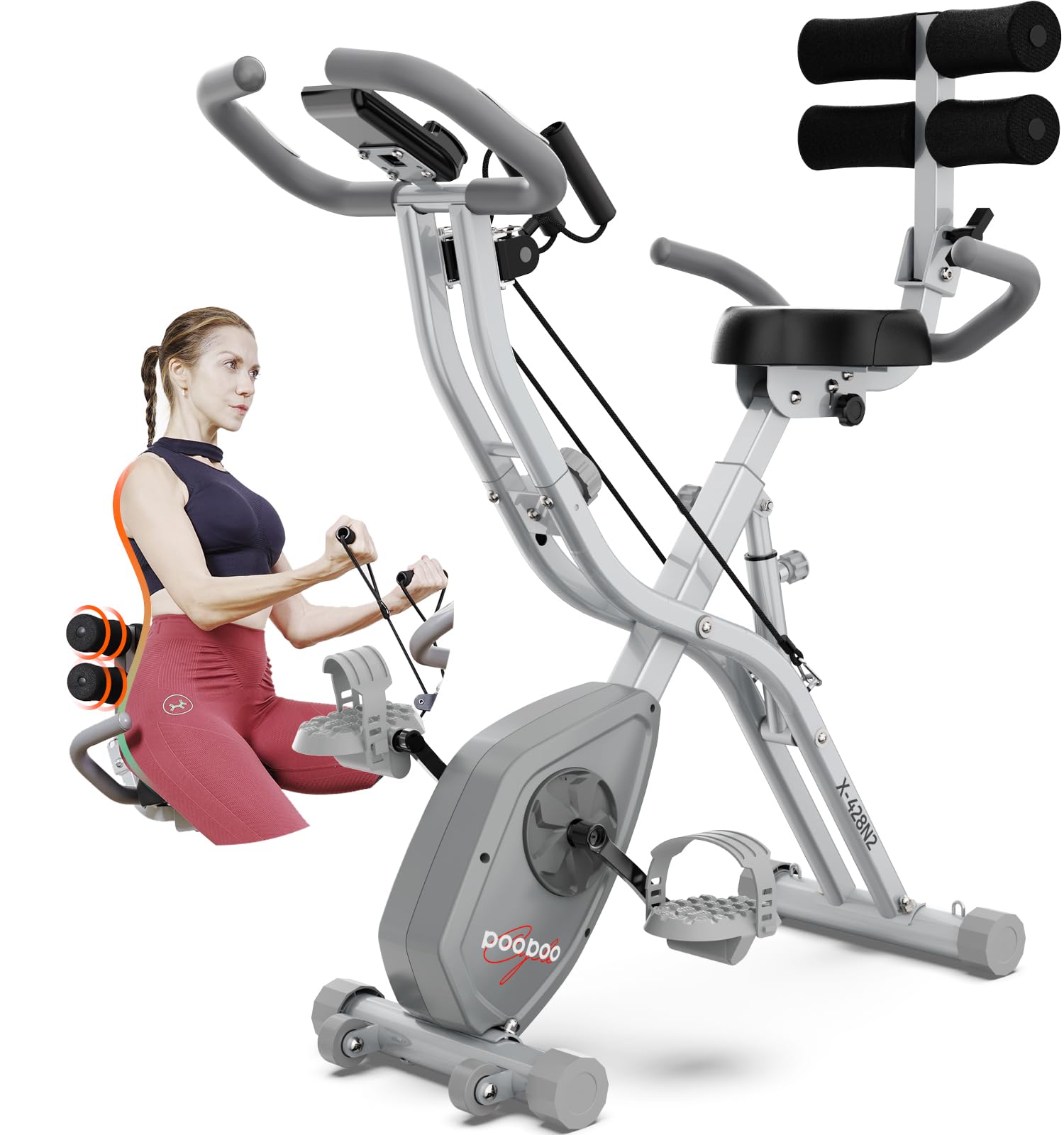 Photo 1 of **NONREFUNDABLE**FOR PARTS OR REPAIR**SEE NOTES**
Foldable Exercise Bike, pooboo 4 IN 1 Indoor Cycling Bike Stationary Bikes for Home Upright Recumbent Position, 8-Level Magnetic Resistance Fitness Bike with Stronger Frame Seat Backrest Adjustments Gray