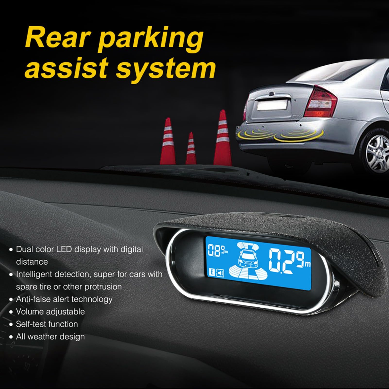 KIT SENSORI DI PARCHEGGIO DISPLAY DIGITALE 3 CONTROLLI VOCALI ASSISTENZA AUTO CON 8 SENSORI