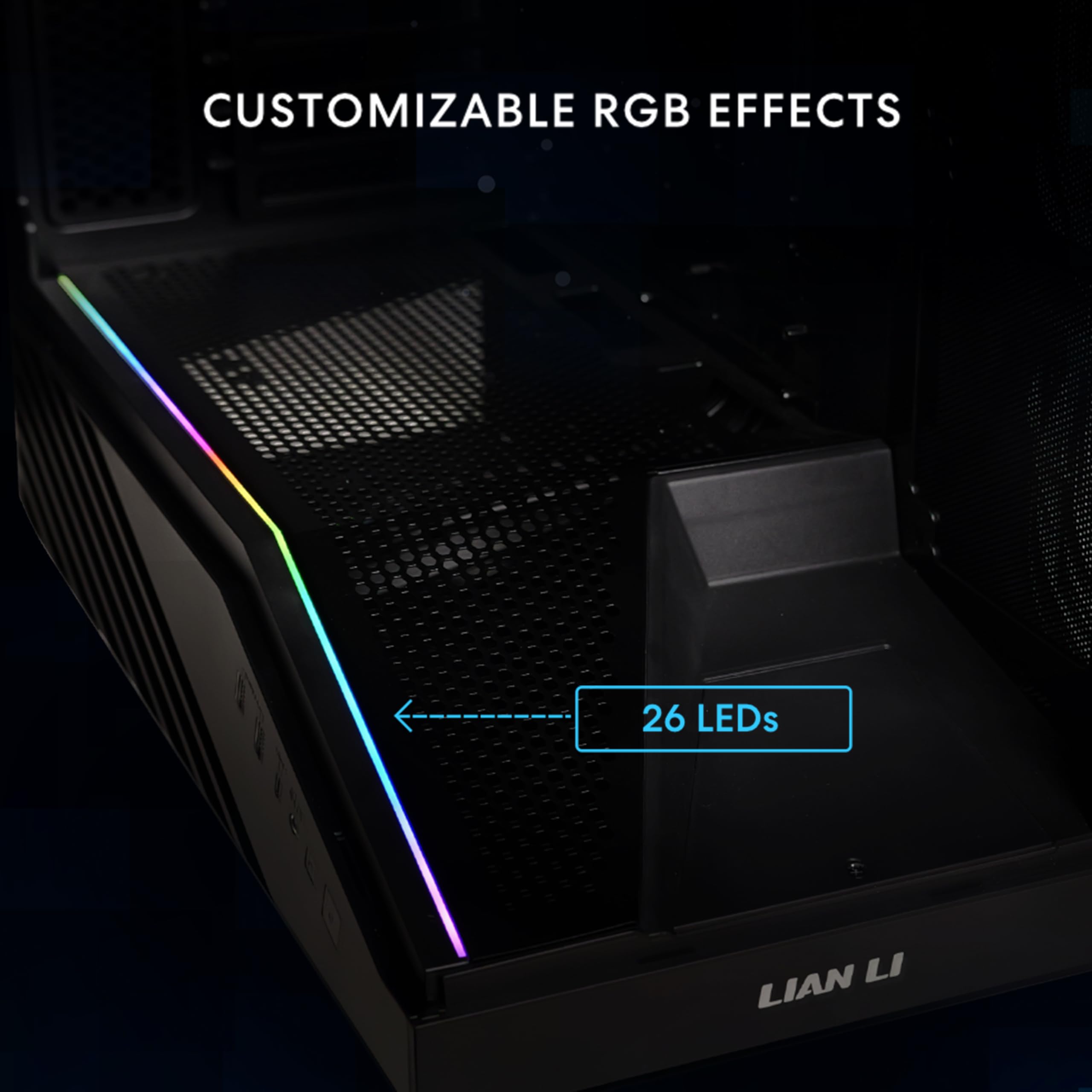 Lian Li VECTOR V100 MINI Micro Form Factor Compact PC Case, Pre-install 4 x 120mm ARGB PWM Fans, Panoramic Tempered Glass, Support Backet-Connect Micro-ATX, 415mm GPU, 360mm Radiator - Black(V100RMIX) — view 8