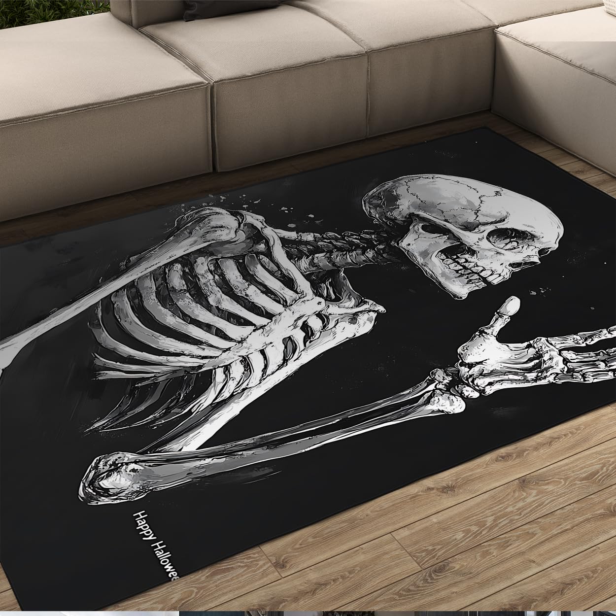 Tapis squelette lavable poils ras noir et blanc 150x240cm