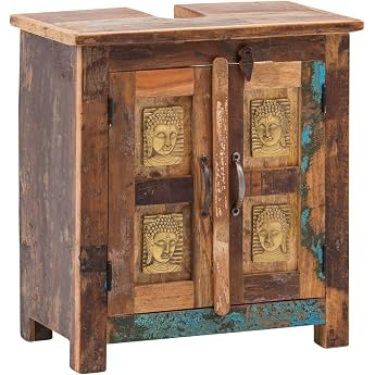 Woodkings Sumana Vanity Unit W x H x D 52 x 60 x 30 cm I Bathroom Furniture Solid Wood Colorful Rustic I Buddha Design I Vanity Unit Bathroom