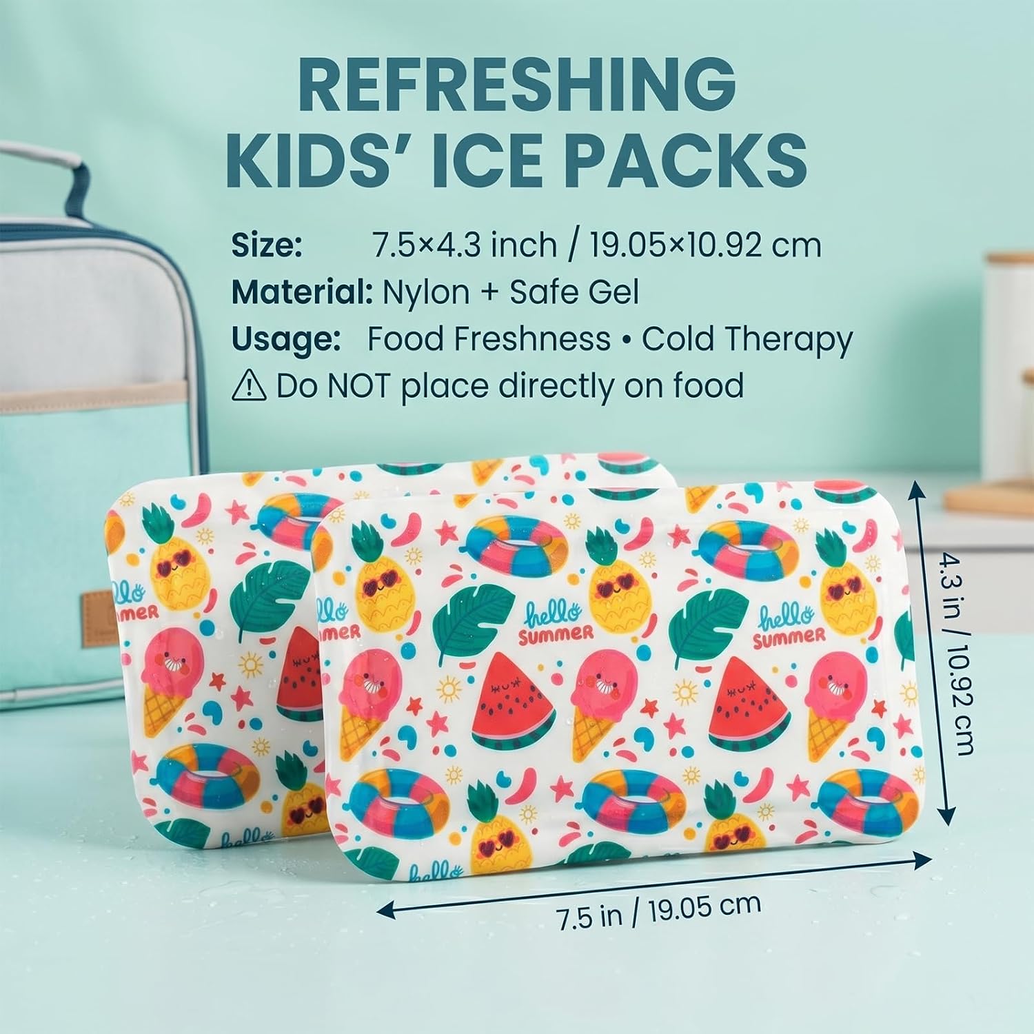 Lunch Box Ice Packs 2 Pack, Mini Reusable Gel Ice Pack, Flexible Nylon Soft Cooler Packs, Portable Kids Ice Packs for School Lunch Boxes (White) image 2