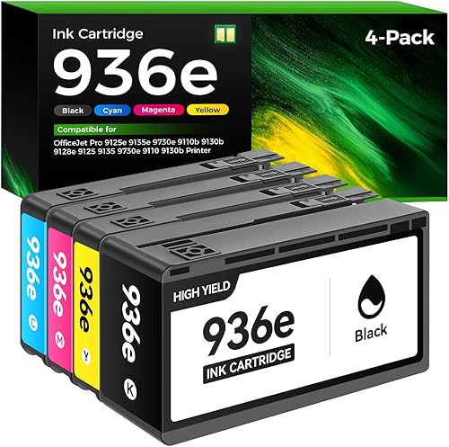 936e 936XL High Yield Ink Cartridges with Chip Combo 4-Pack Replacement for HP 936 936e Ink Works with HP OfficeJet Pro 9125e 9135e 9110b 9128e 9130b 9122e 9120e Wide Format 9730e Printers Black Color