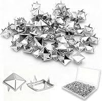 XIAEQOH 500PCS 10mm 4-Prong Silver Square Pyramid Spikes Studs Rivets for Punk Leather Jacket Bag Dog Collar Crafts Easy Install