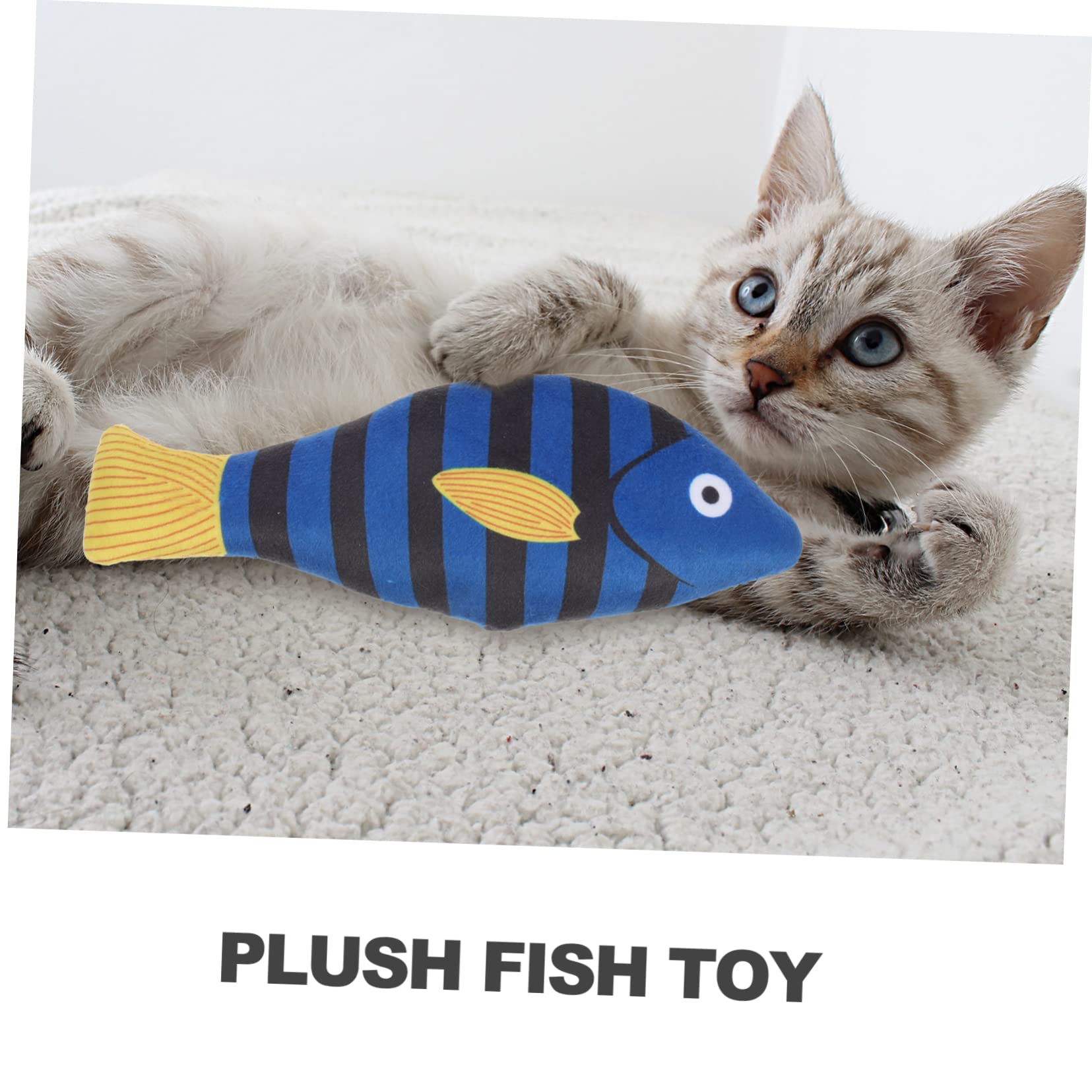 YARNOW Jouet Poisson-Chat à l'herbe à Chat Biologique Peluche Douce, Taille Moyenne, Bleu Rayé, pour Jeu Intérieur et Stimulation Dentaire, Convient aux Chatons et Chats Adultes