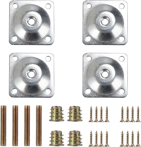 CYEAH Juego de 4 placas de montaje para patas, placas de fijación de patas de muebles, placas de montaje planas con pernos de suspensión, tornillos,