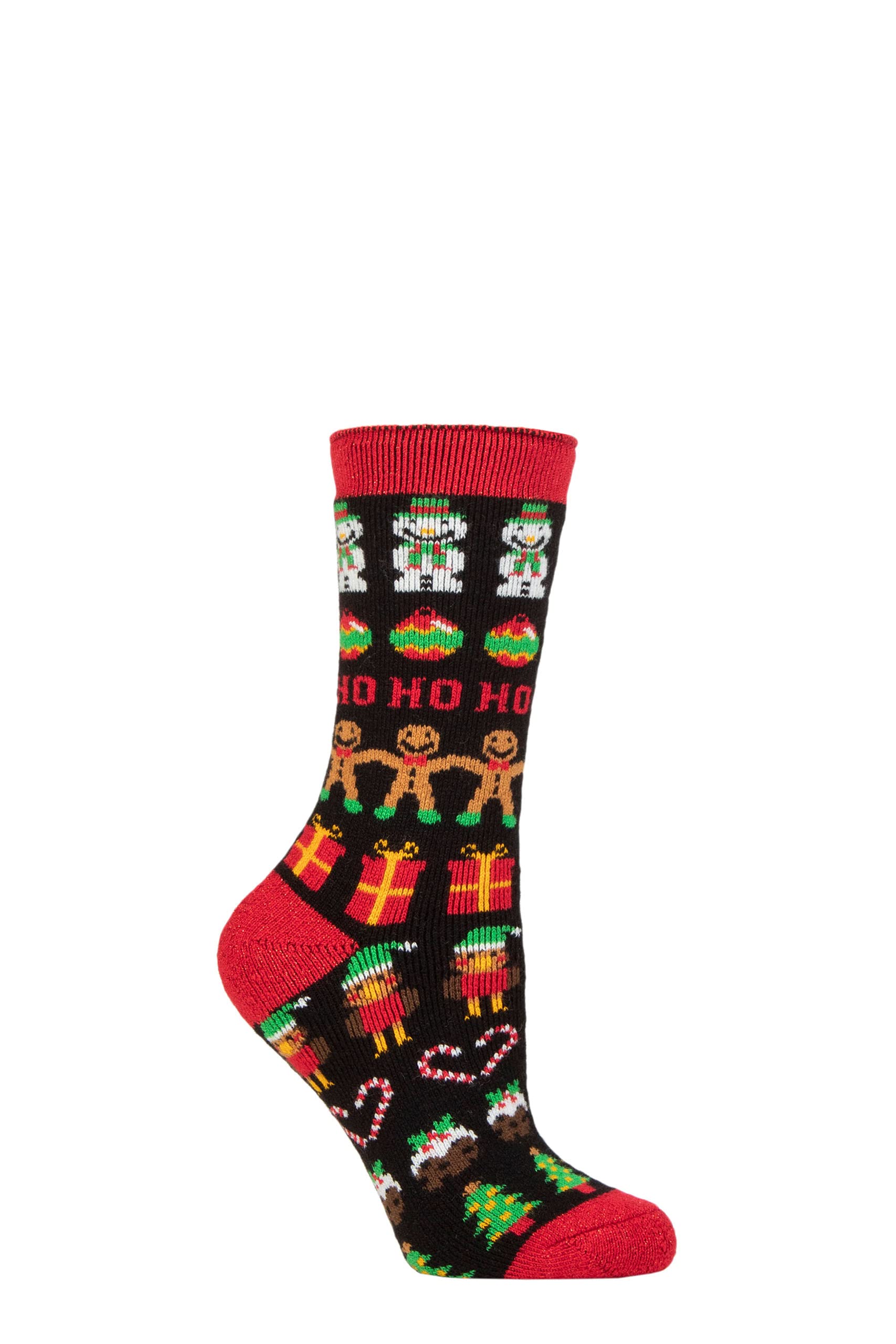 Heat Holders Women's Gingerbread & Baubles Sockshop Christmas Sock 1.6 Tog Lite Thermal, Warm, Cosy, Xmas Novelty Patterned Pack Of 1 Size 4-8