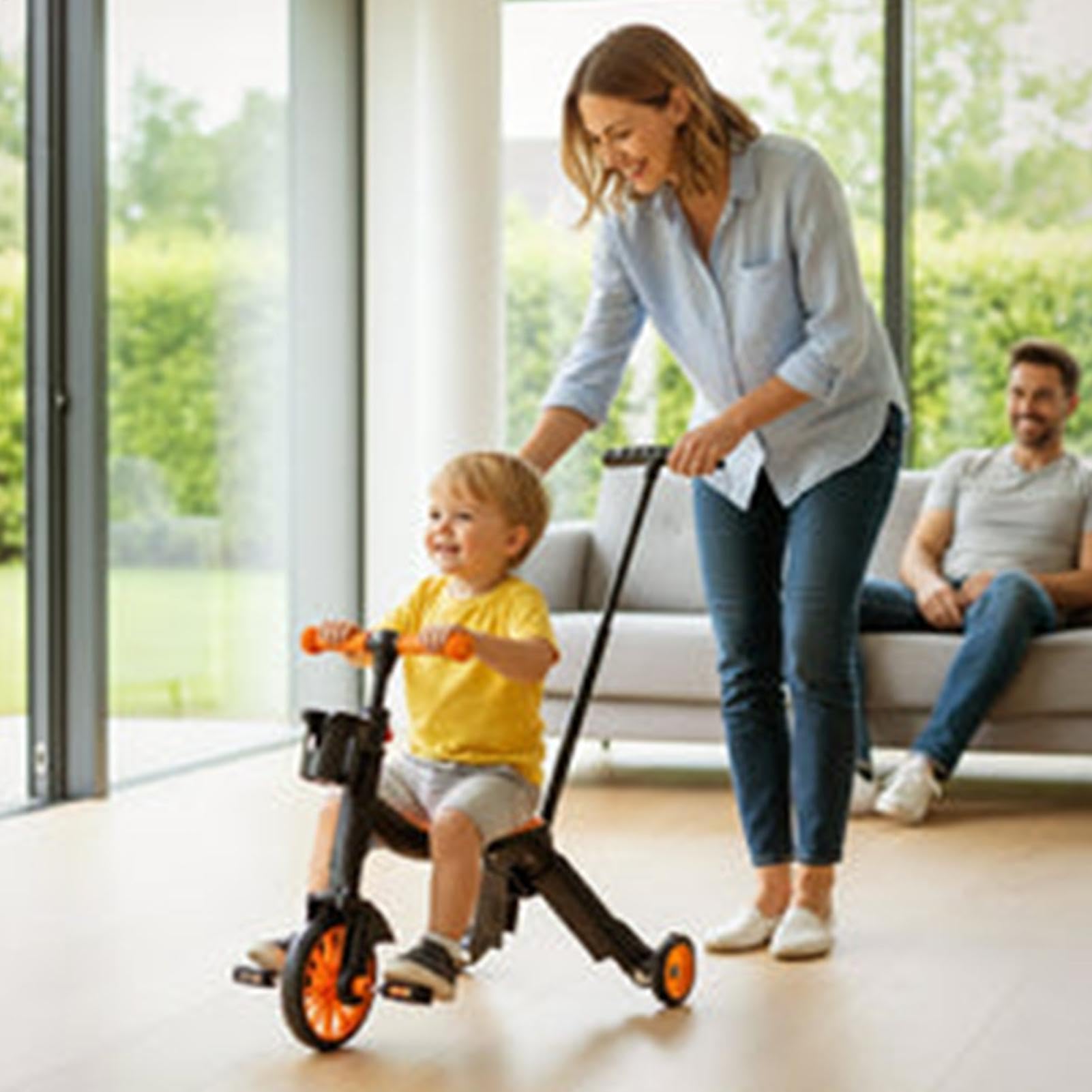 Kids Trike, Multi-Mode 3-Wheel Push Handle, Stable Ride Toy 35x27inches