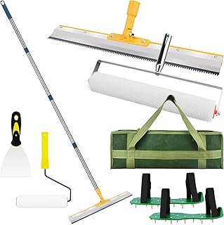 Self Leveling Cement Tool Kit,Floor Coating Vent Roller Set,Paint Rollers,Epoxy Flooring Tool Kit,Floor Leveling Tools,Spike Shoes Epoxy Flooring Tool Kit with Durable Canvas Tool Storage Bag