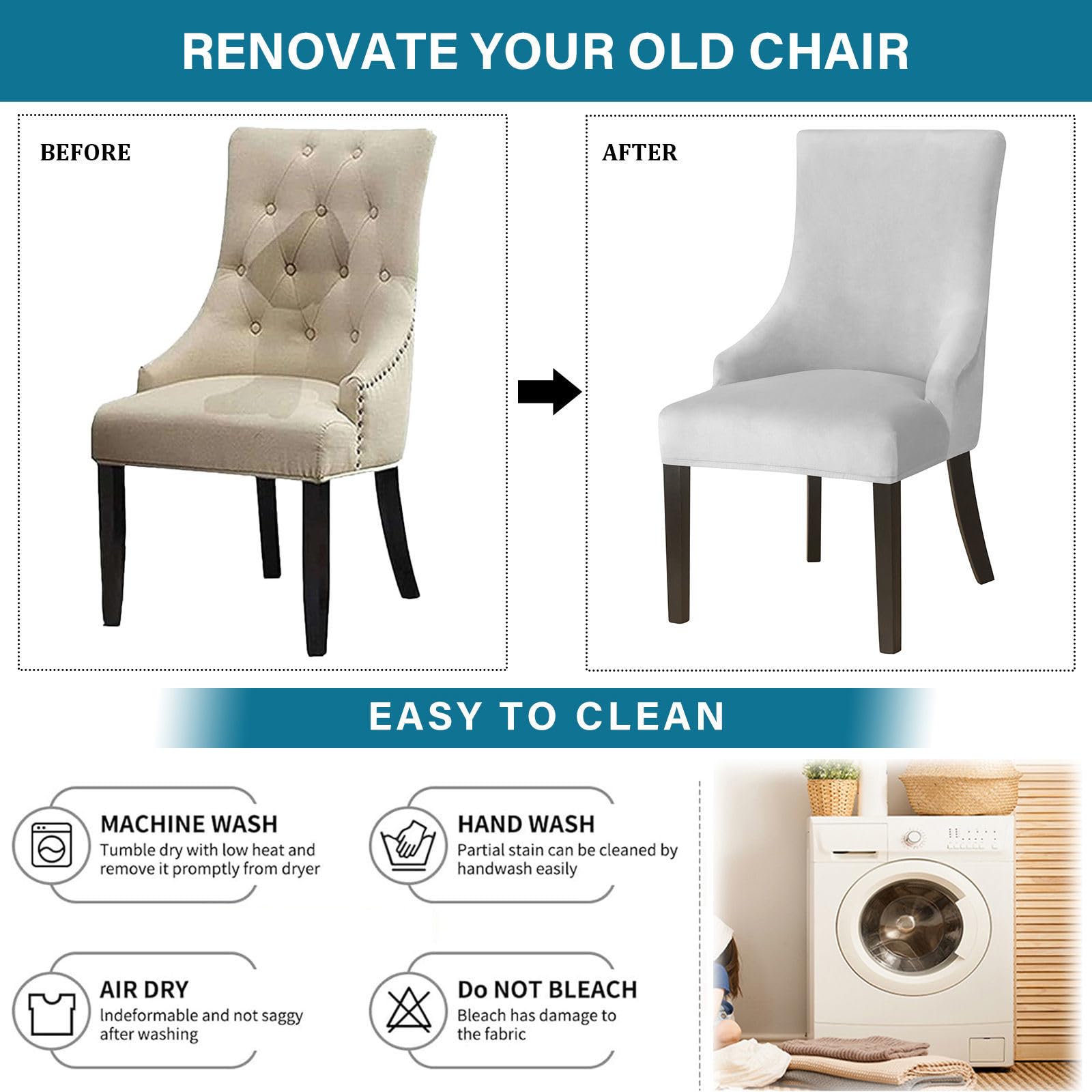 Lot de 2 housses de chaise amovibles en velours doux gris clair à ailettes pour salle à manger, salon, décoration d'intérieur, hôtel, réception