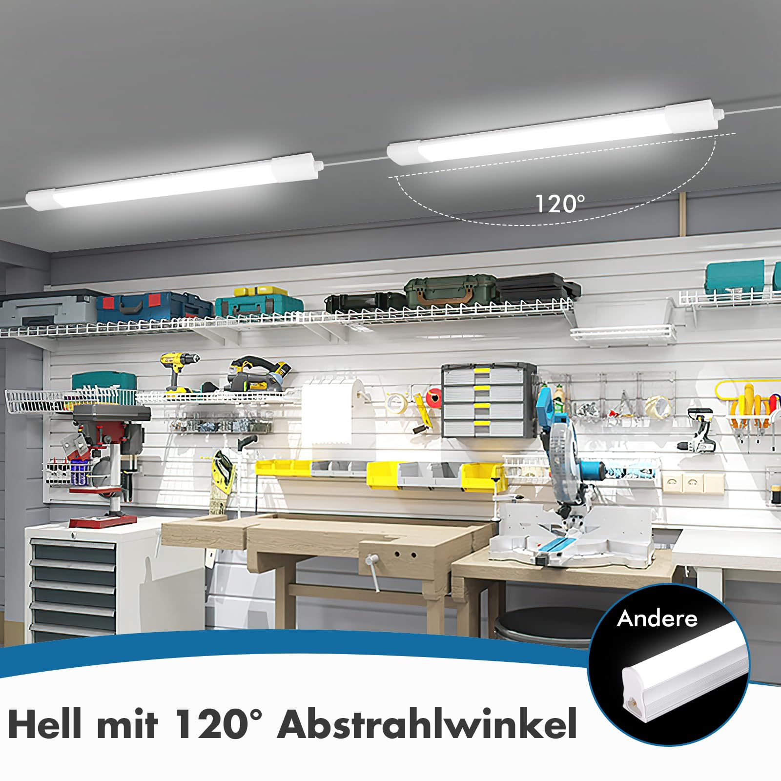 3PCS LED Röhre 120CM, 36W 4000LM LED Feuchtraumleuchte 120CM, 4000K Deckenleuchte Wohnzimmer, IP65 Deckenlampe Badezimmer als Tageslichtlampe, Küchenlampe Decke, Flurlampe Decke, nur 3.2CM Bauhöhe