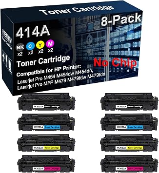 Amazon.com: Paquete de 8 cartuchos de tóner compatibles con M454dw M454dn  MFP M479fdw M479fdw M479fdn para HP (W2020A W2021A W2022A W2023A) 414A  (alto rendimiento, sin chip) : Productos de Oficina