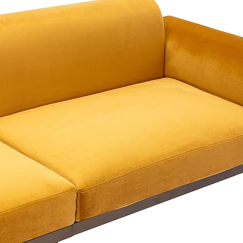 Miniatura 7 de RIDFY Moderno sofá biplaza de 83 pulgadas con patas de metal, sofá biplaza de terciopelo copetudo con dos almohadas, sofá de mediados de siglo con