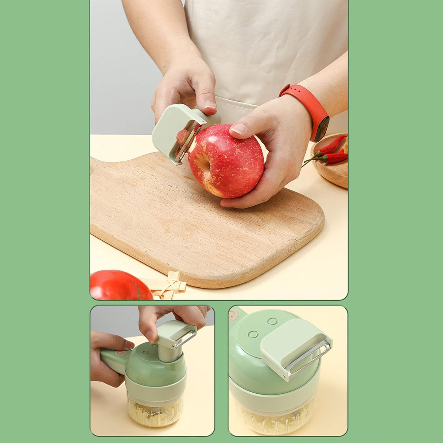 4 in 1 Handheld Electric Vegetable Cutter, 200ml USB Rechargeable Vegetable Chopper, Wireless Food Processor for Garlic Pepper Chili Onion