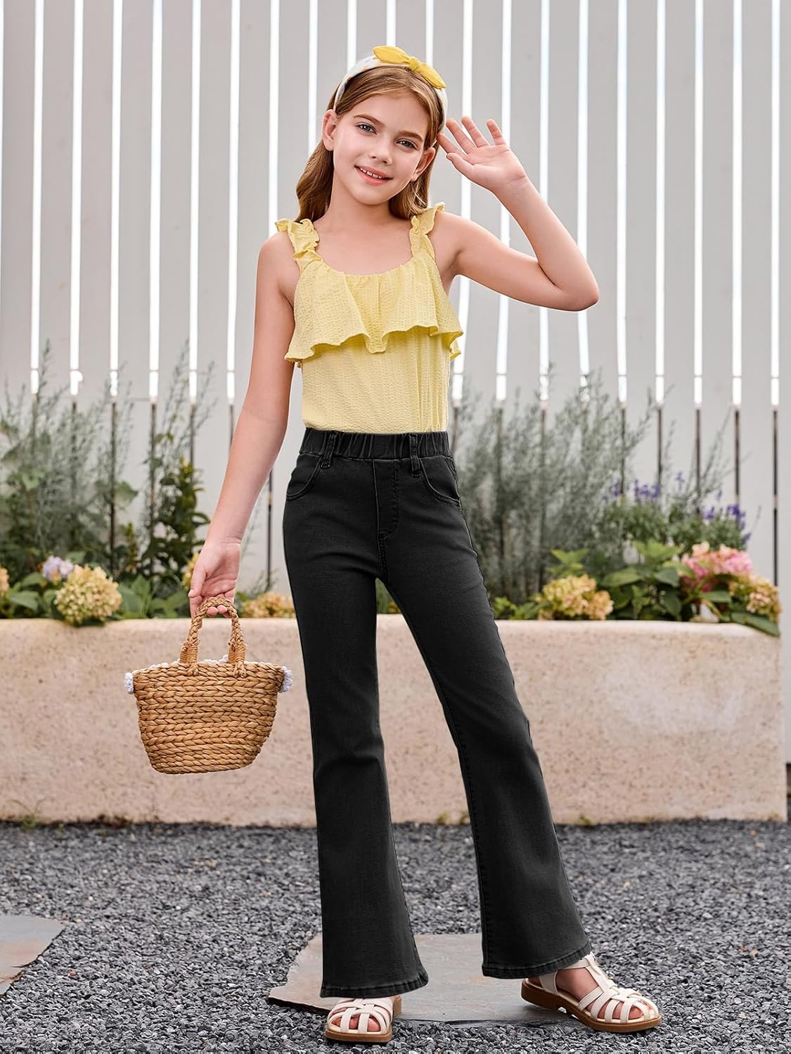 Haloumoning Girls Flare Jeans Kids Fashion Stretchy Denim Pants Bell Bottoms with Pockets - Image 6