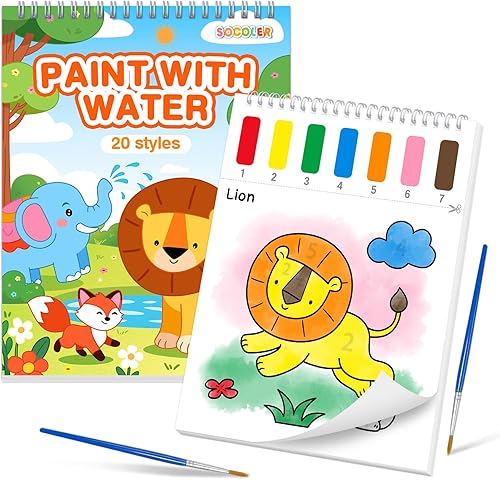 Libros de pintura con agua para niños pequeños, 20 animales, acuarela, papeles de pintura para niños, papel de arte para colorear con pincel para