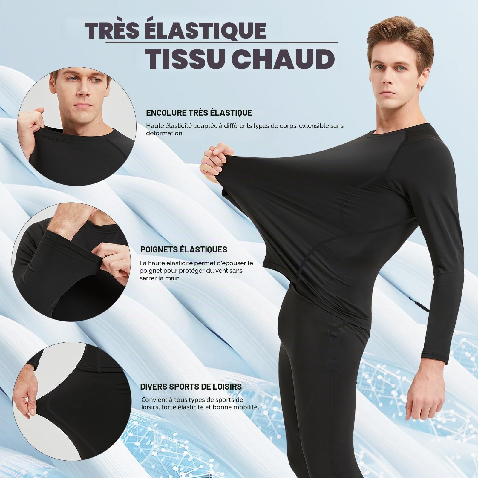 Homme Ensemble de sous Vetements Thermiques de Compression sous-Vêtement Thermique S-XXL