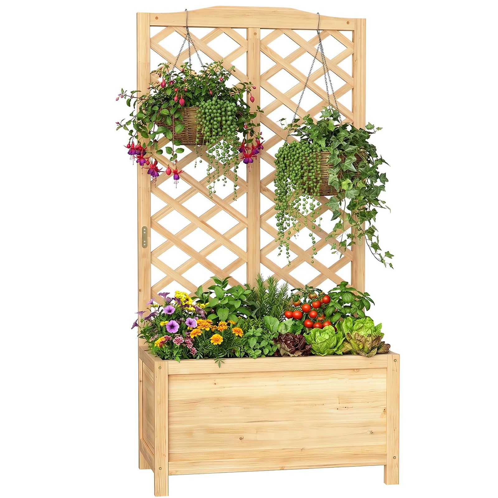 SUNYRISY Holz Hochbeet mit Rankgitter Blumenkasten mit Rankhilfe | Garten Pflanzkübel mit Spalier, Sichtschutz Garten Pflanzkasten Pflanzkübel für Anbau Kletterpflanzen, 76 x 40 x 150 cm